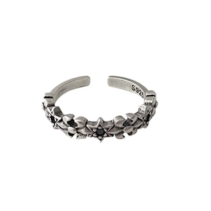 925 Silver Ring Women's Personality Micro-inlay Cross Simple Sweet Cool Bronze Vintage Hand Jewelry Sterling Silver Ring