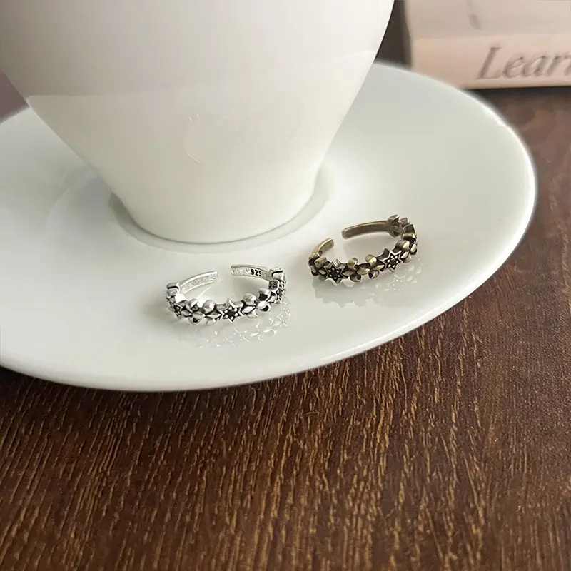 925 Silver Ring Women's Personality Micro-inlay Cross Simple Sweet Cool Bronze Vintage Hand Jewelry Sterling Silver Ring — feature 11
