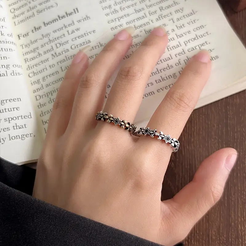 925 Silver Ring Women's Personality Micro-inlay Cross Simple Sweet Cool Bronze Vintage Hand Jewelry Sterling Silver Ring — feature 13