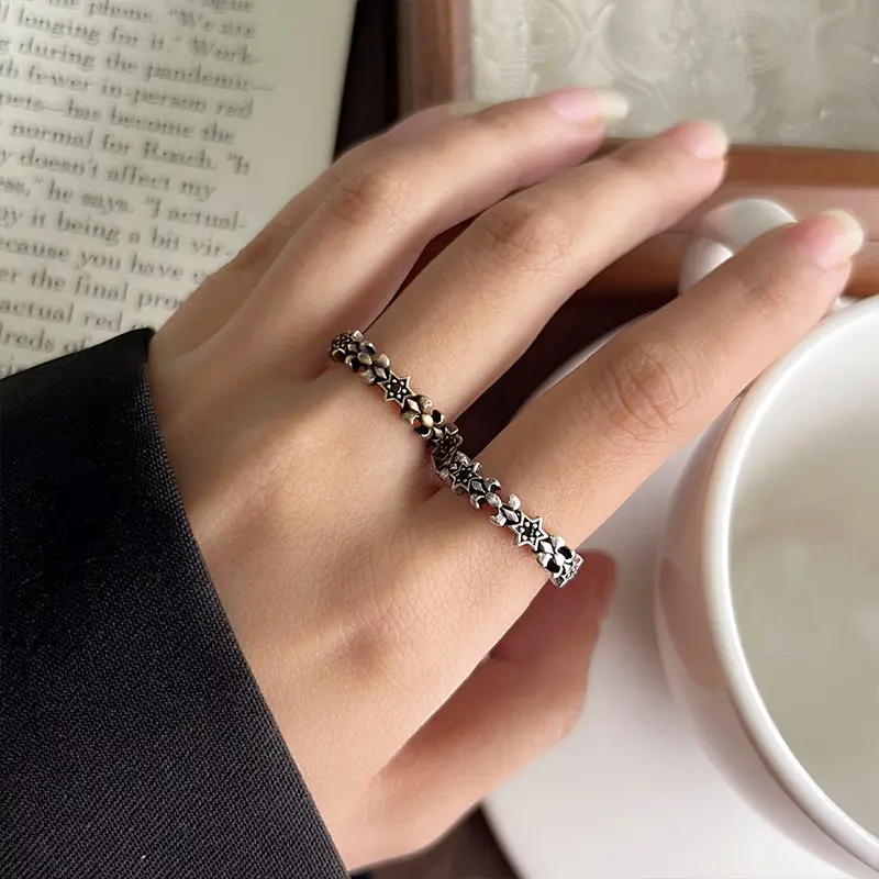 925 Silver Ring Women's Personality Micro-inlay Cross Simple Sweet Cool Bronze Vintage Hand Jewelry Sterling Silver Ring — feature 14