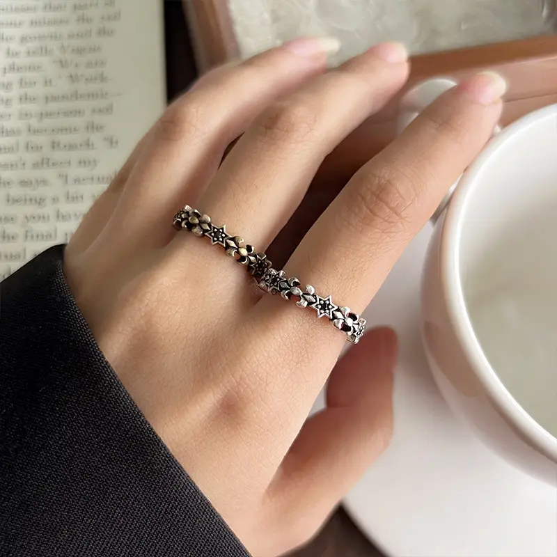 925 Silver Ring Women's Personality Micro-inlay Cross Simple Sweet Cool Bronze Vintage Hand Jewelry Sterling Silver Ring — feature 15