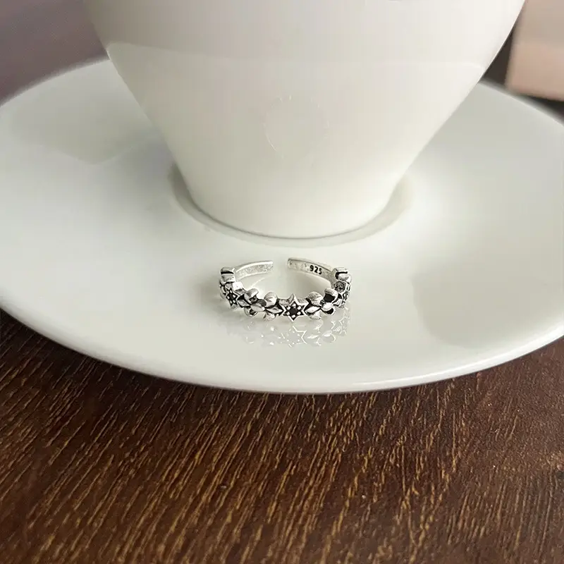 925 Silver Ring Women's Personality Micro-inlay Cross Simple Sweet Cool Bronze Vintage Hand Jewelry Sterling Silver Ring — feature 16