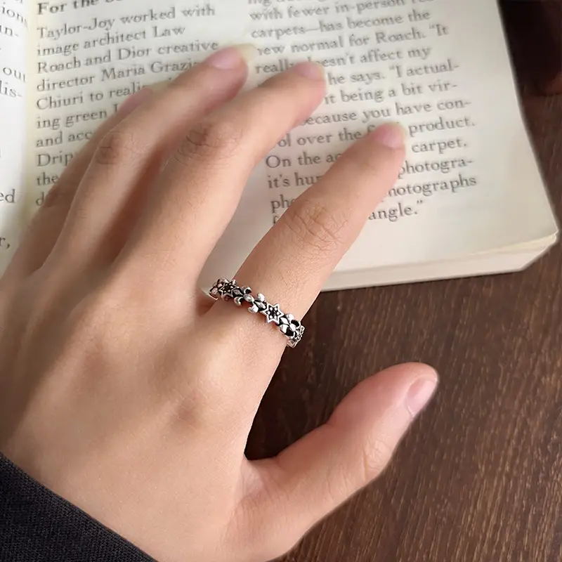 925 Silver Ring Women's Personality Micro-inlay Cross Simple Sweet Cool Bronze Vintage Hand Jewelry Sterling Silver Ring — feature 17