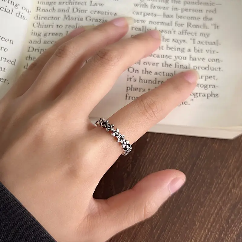 925 Silver Ring Women's Personality Micro-inlay Cross Simple Sweet Cool Bronze Vintage Hand Jewelry Sterling Silver Ring — feature 18