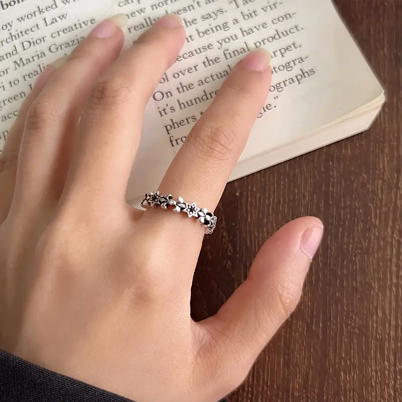 925 Silver Ring Women's Personality Micro-inlay Cross Simple Sweet Cool Bronze Vintage Hand Jewelry Sterling Silver Ring — feature 19