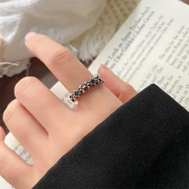 925 Silver Ring Women's Personality Micro-inlay Cross Simple Sweet Cool Bronze Vintage Hand Jewelry Sterling Silver Ring — feature 20
