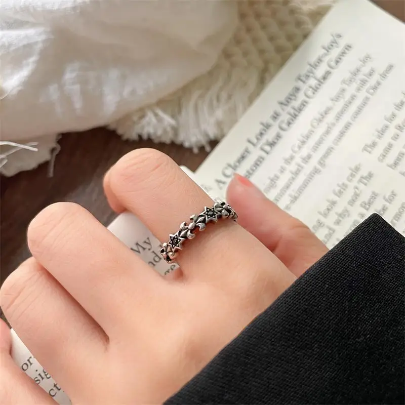 925 Silver Ring Women's Personality Micro-inlay Cross Simple Sweet Cool Bronze Vintage Hand Jewelry Sterling Silver Ring — feature 21