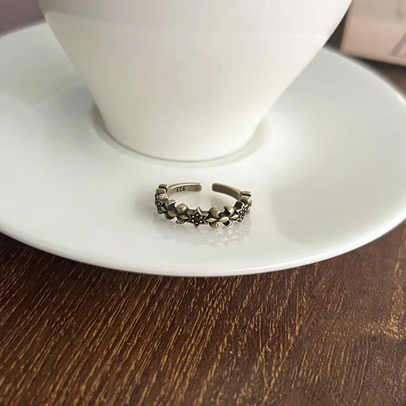 925 Silver Ring Women's Personality Micro-inlay Cross Simple Sweet Cool Bronze Vintage Hand Jewelry Sterling Silver Ring — feature 22
