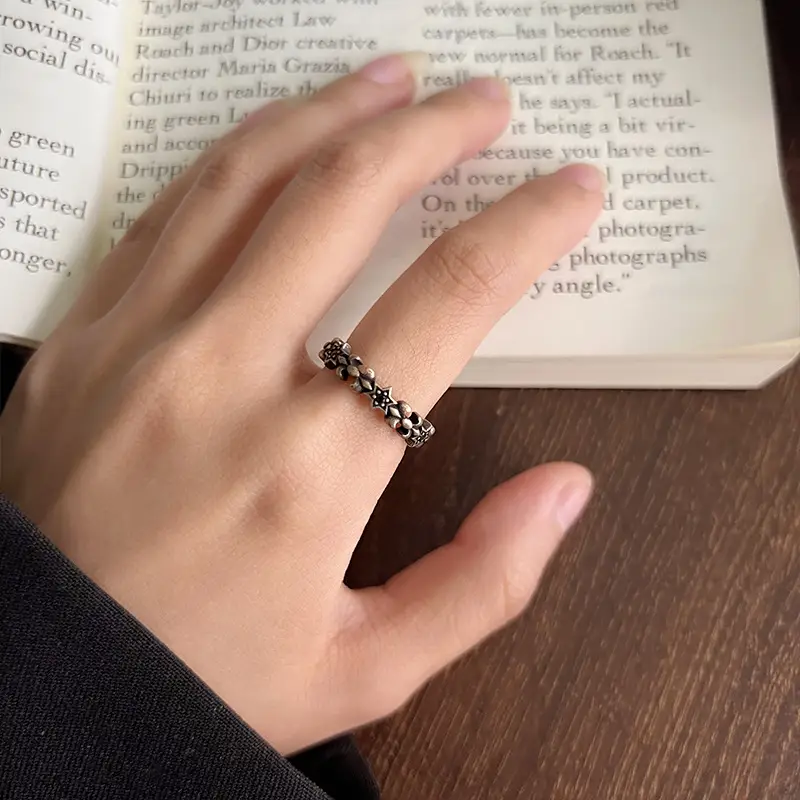925 Silver Ring Women's Personality Micro-inlay Cross Simple Sweet Cool Bronze Vintage Hand Jewelry Sterling Silver Ring — feature 23