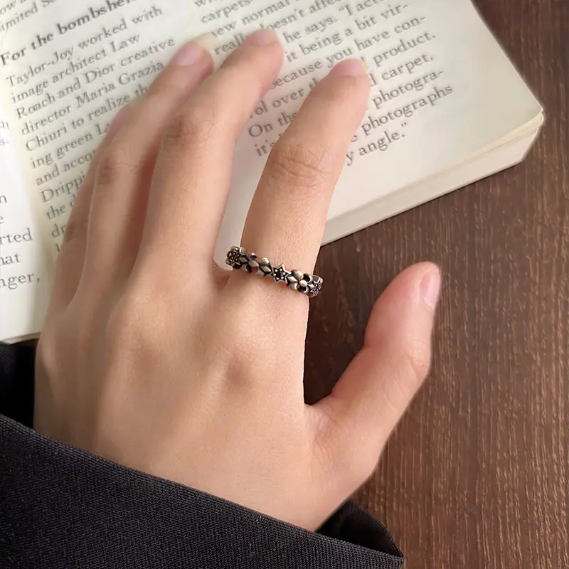 925 Silver Ring Women's Personality Micro-inlay Cross Simple Sweet Cool Bronze Vintage Hand Jewelry Sterling Silver Ring — feature 24