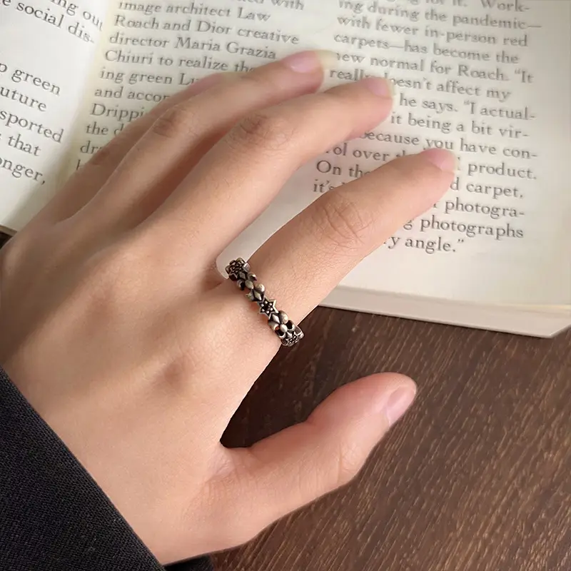 925 Silver Ring Women's Personality Micro-inlay Cross Simple Sweet Cool Bronze Vintage Hand Jewelry Sterling Silver Ring — feature 25