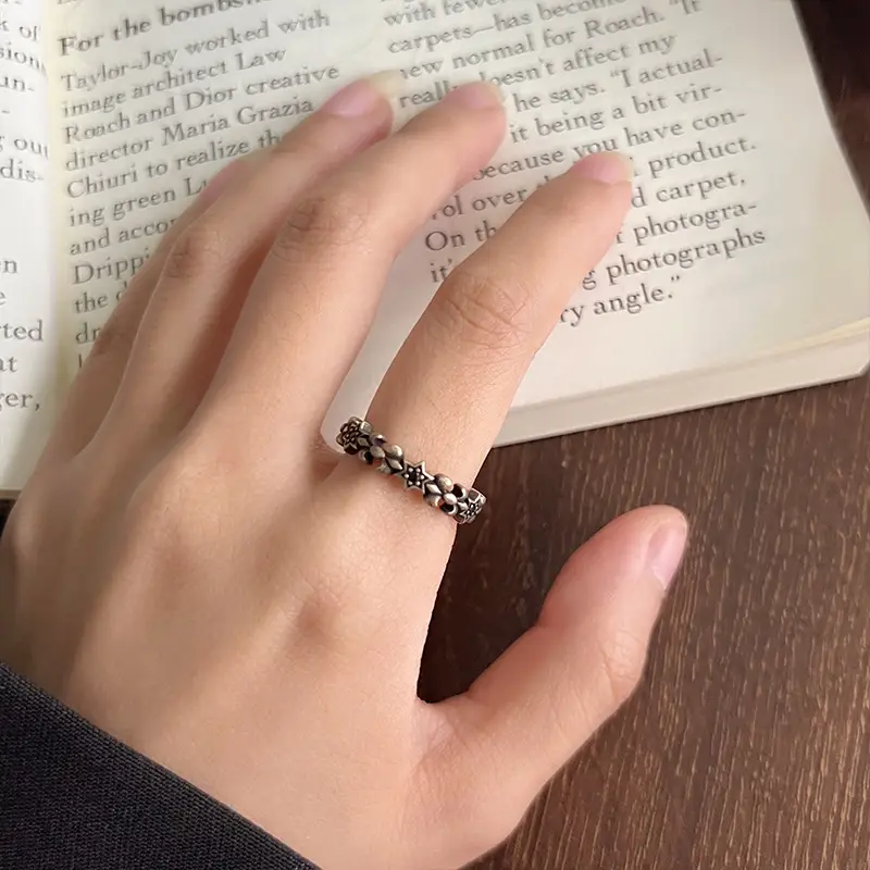 925 Silver Ring Women's Personality Micro-inlay Cross Simple Sweet Cool Bronze Vintage Hand Jewelry Sterling Silver Ring — feature 26