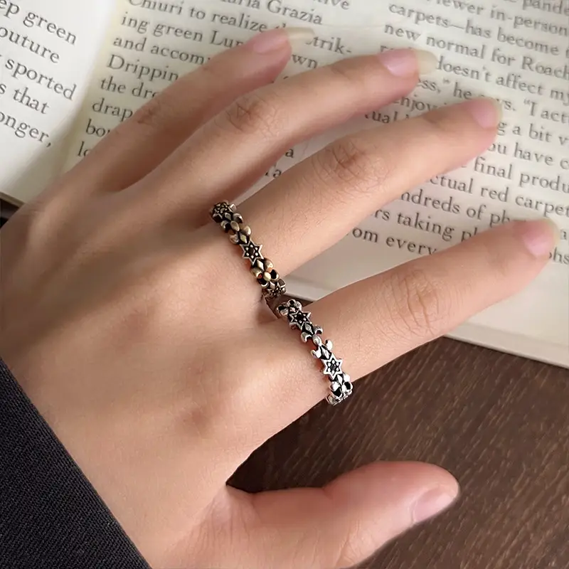 925 Silver Ring Women's Personality Micro-inlay Cross Simple Sweet Cool Bronze Vintage Hand Jewelry Sterling Silver Ring — feature 8