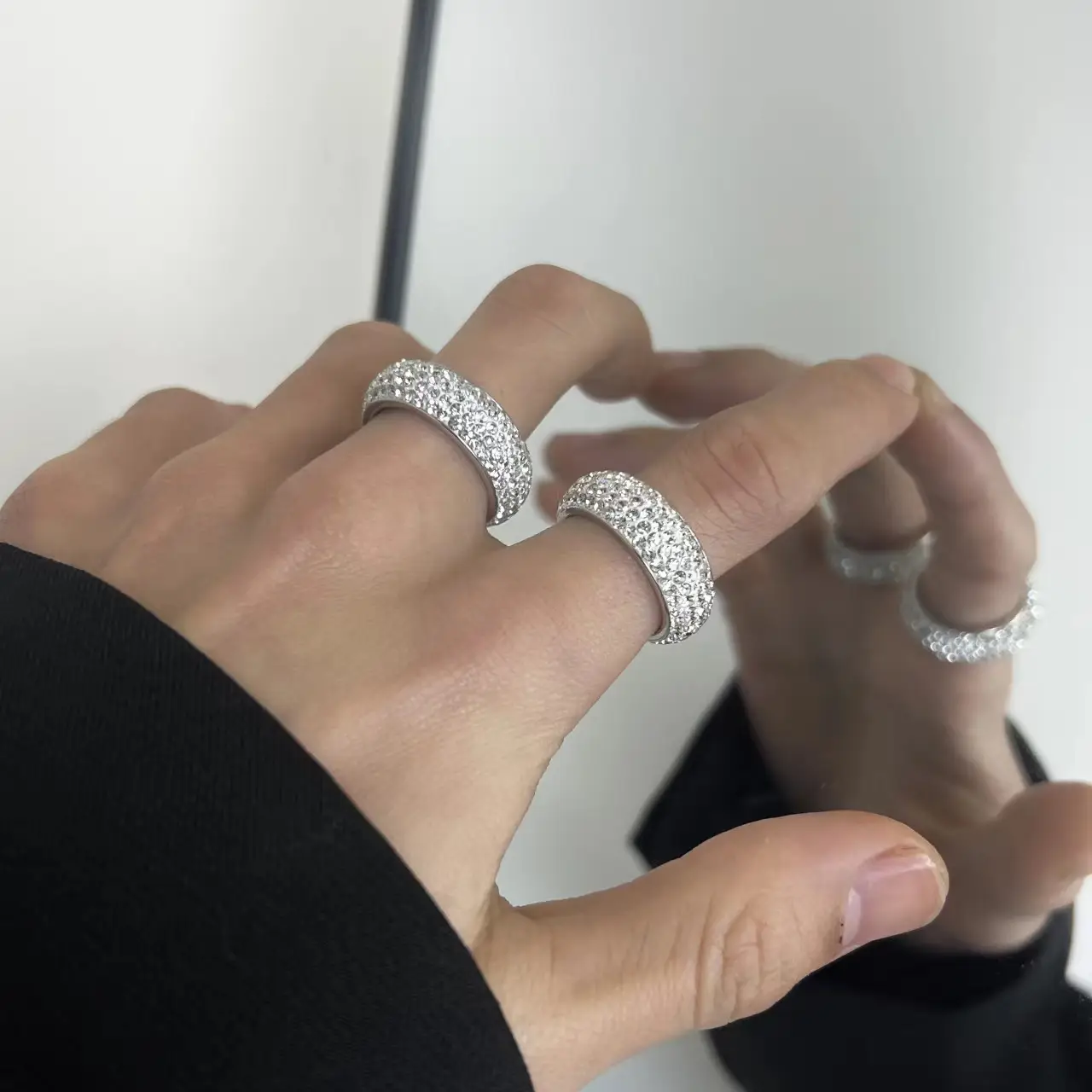 Titanium Steel Diamond Ring with 5 Rows Arc Full Design - Image 6