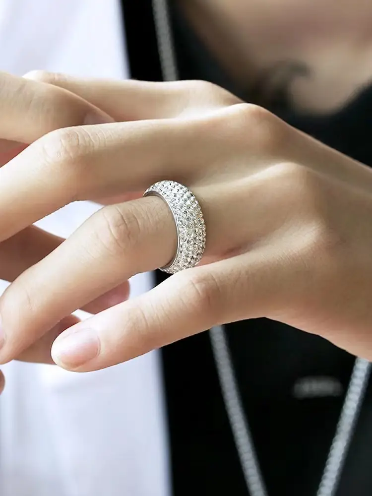 Titanium Steel Diamond Ring with 5 Rows Arc Full Design - Image 7