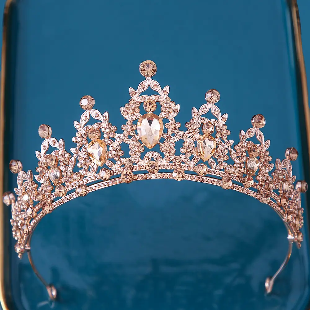 Bridal Crown with Pink Rhinestones and Diamond Details - Image 18