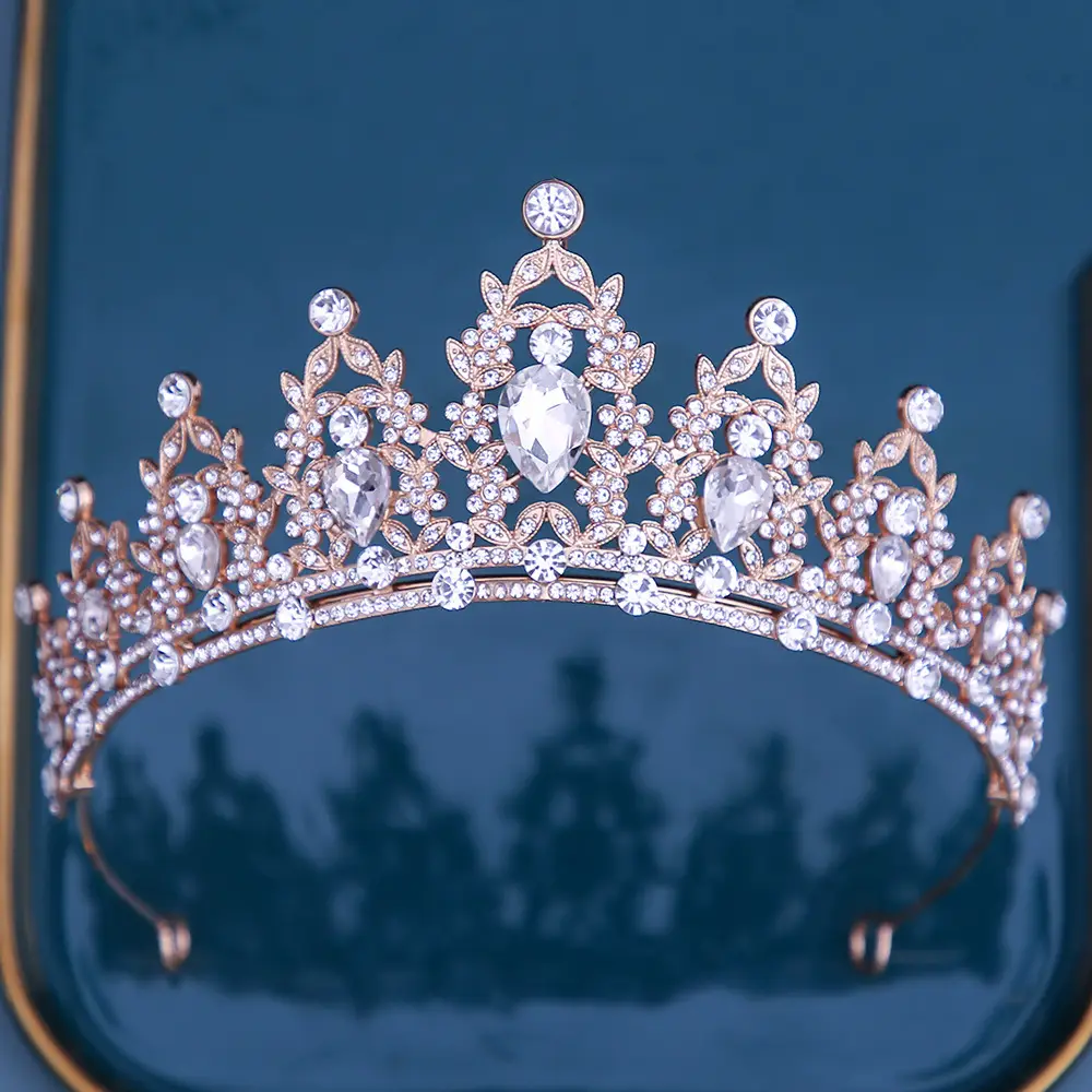 Bridal Crown with Pink Rhinestones and Diamond Details - Image 12