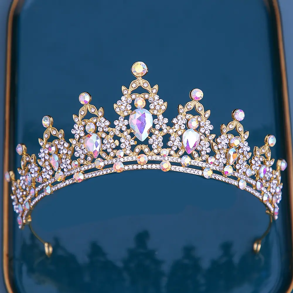 Bridal Crown with Pink Rhinestones and Diamond Details - Image 13