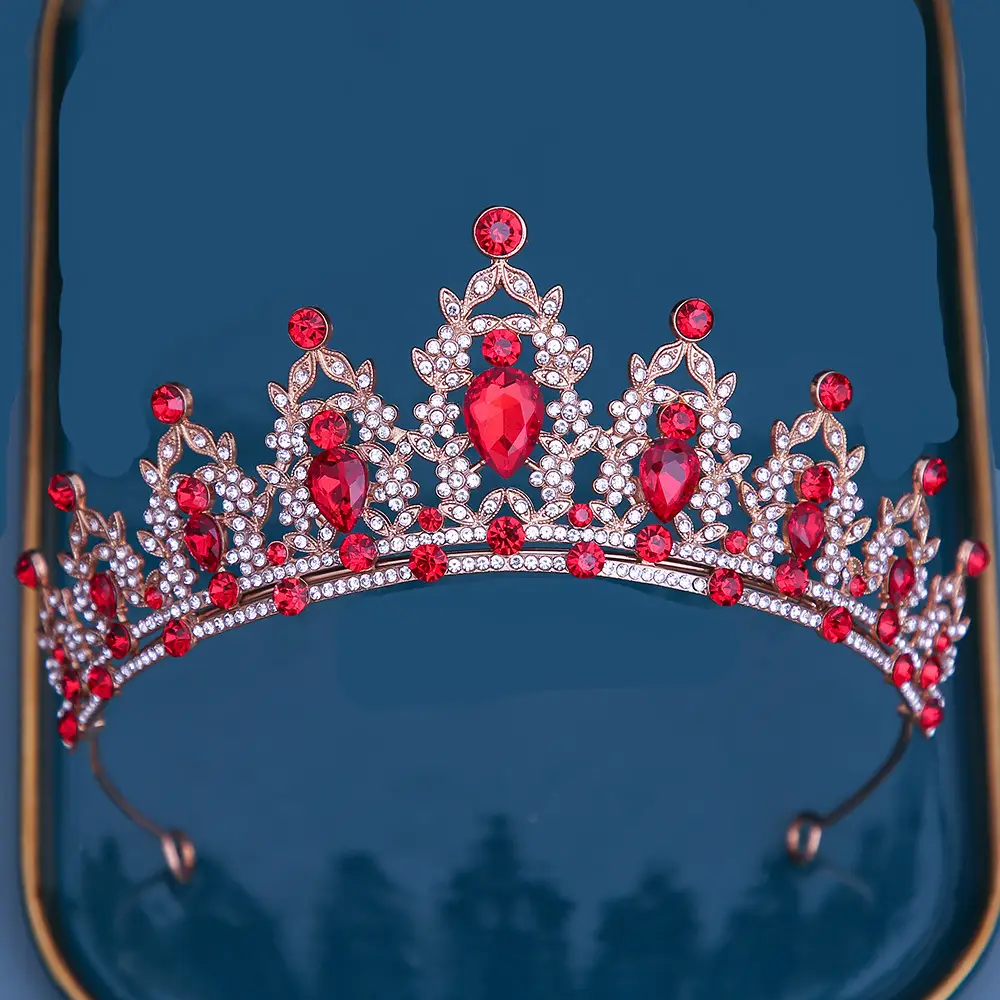 Bridal Crown with Pink Rhinestones and Diamond Details - Image 15