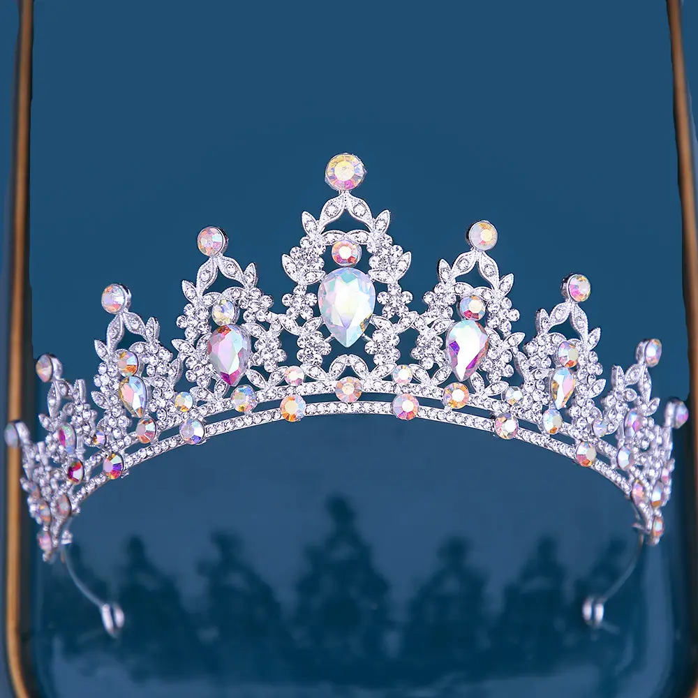 Bridal Crown with Pink Rhinestones and Diamond Details - Image 2