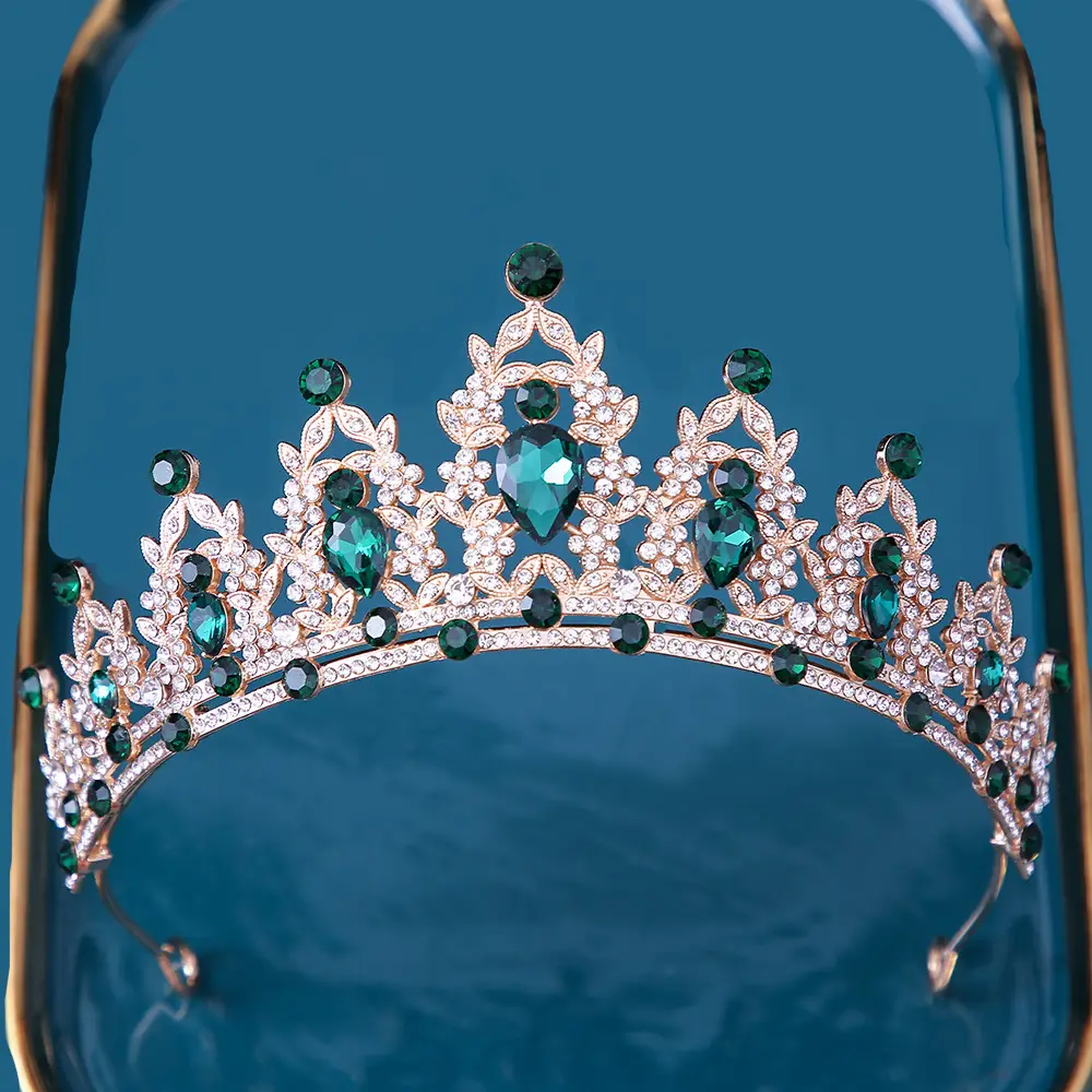Bridal Crown with Pink Rhinestones and Diamond Details - Image 22