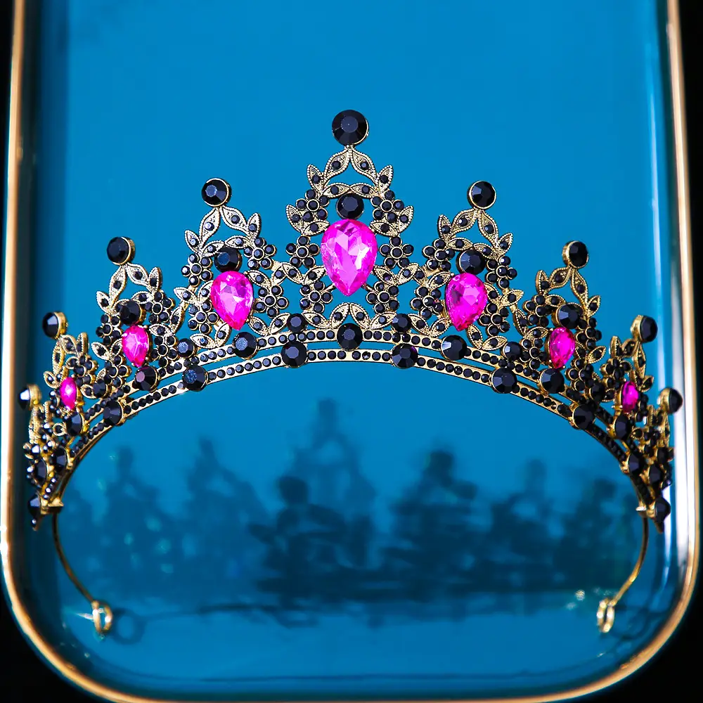Bridal Crown with Pink Rhinestones and Diamond Details - Image 26