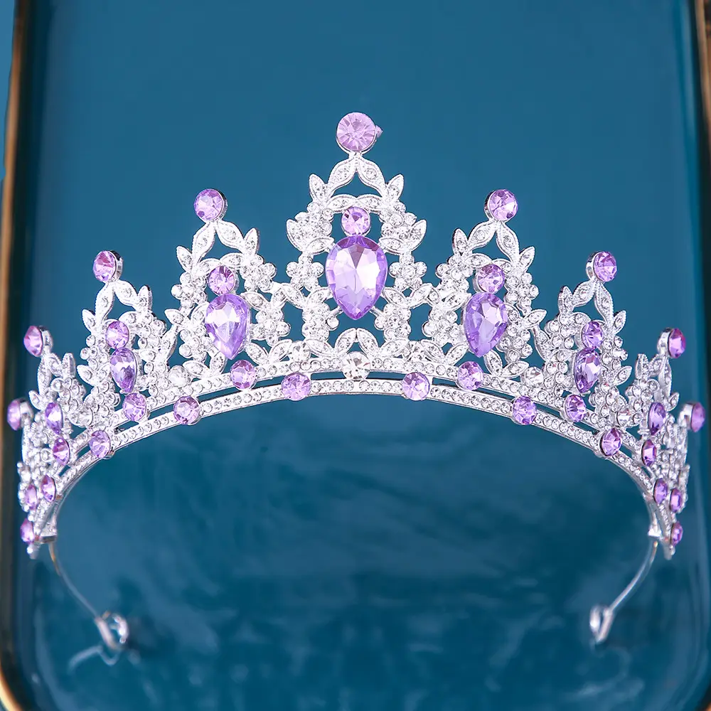 Bridal Crown with Pink Rhinestones and Diamond Details - Image 4