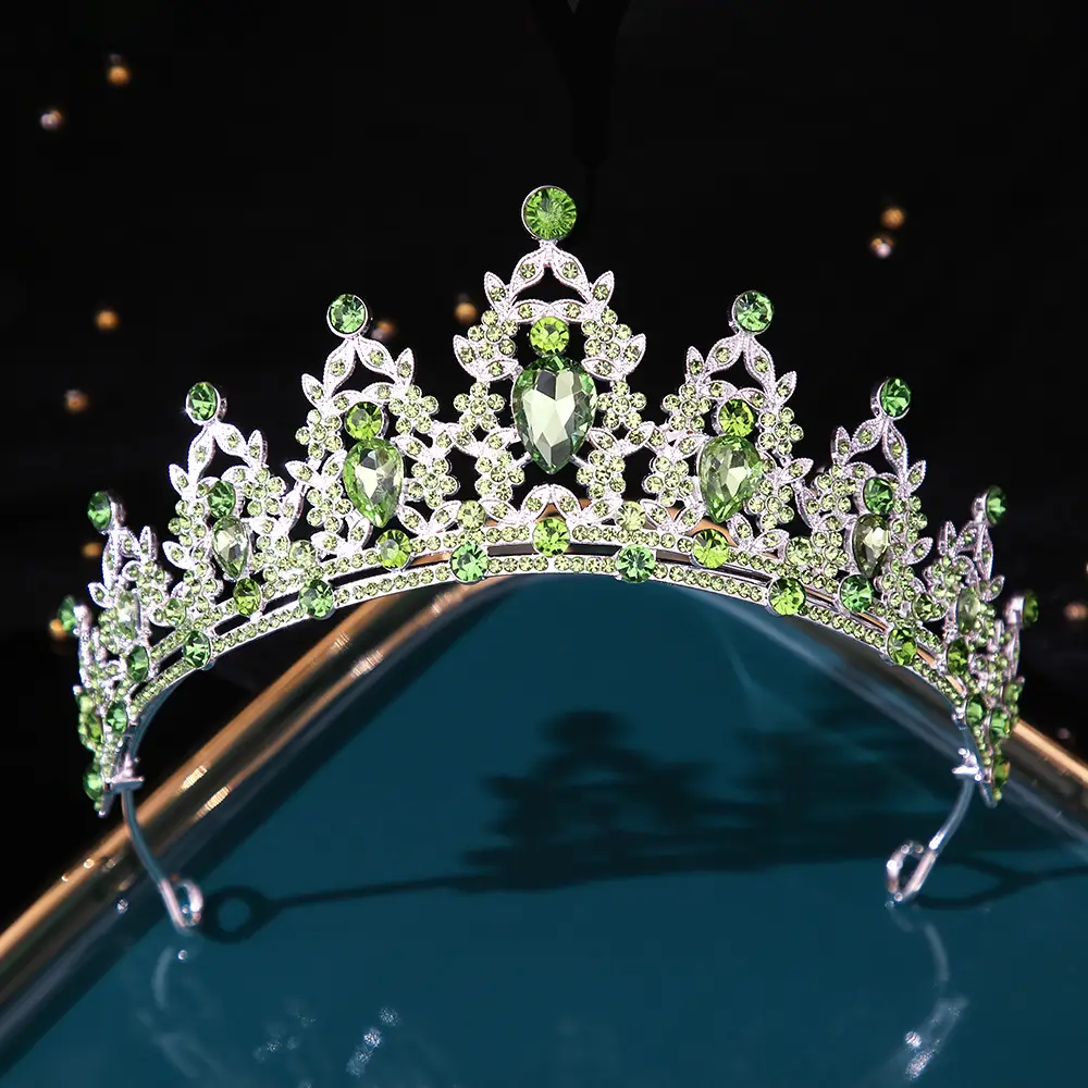 Bridal Crown with Pink Rhinestones and Diamond Details - Image 7