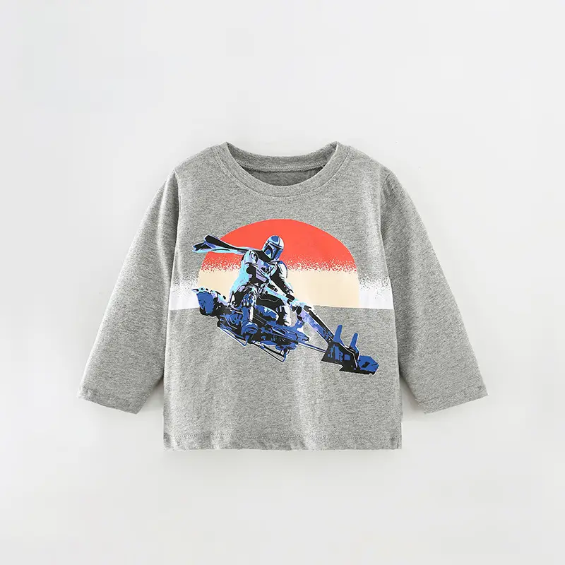 New Kids T-Shirt Grey Long Sleeve Cartoon Print