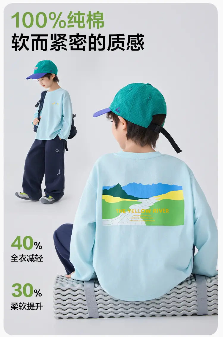 Haima Boys Blue Pure Cotton Printed Long Sleeve T-Shirt — feature 3