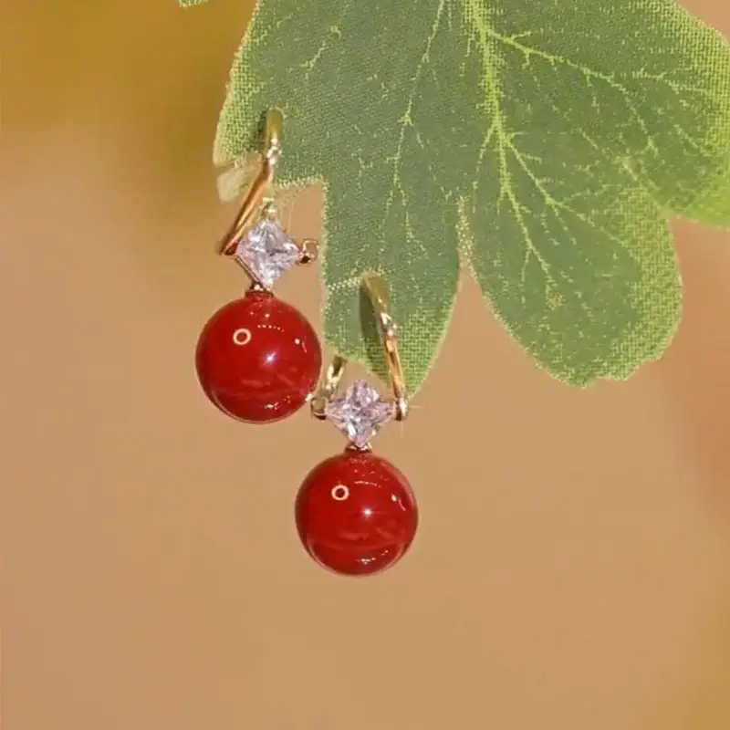 Autumn Winter Red Bean Earrings for Women