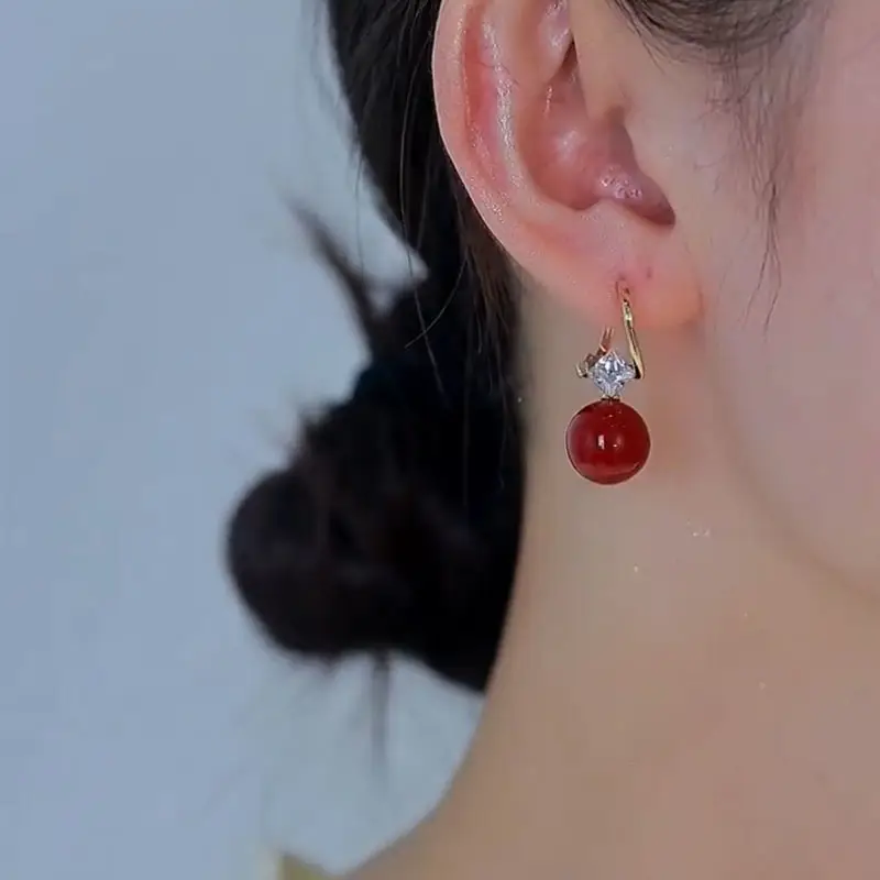Autumn Winter Red Bean Earrings for Women
