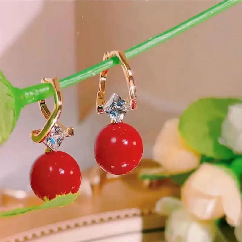 Autumn Winter Red Bean Earrings for Women