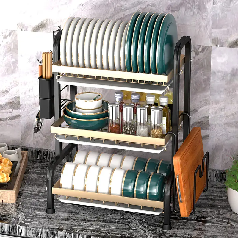 Cross-border Kitchen Dish Rack 2-Tier Black Storage Rack - Image 19