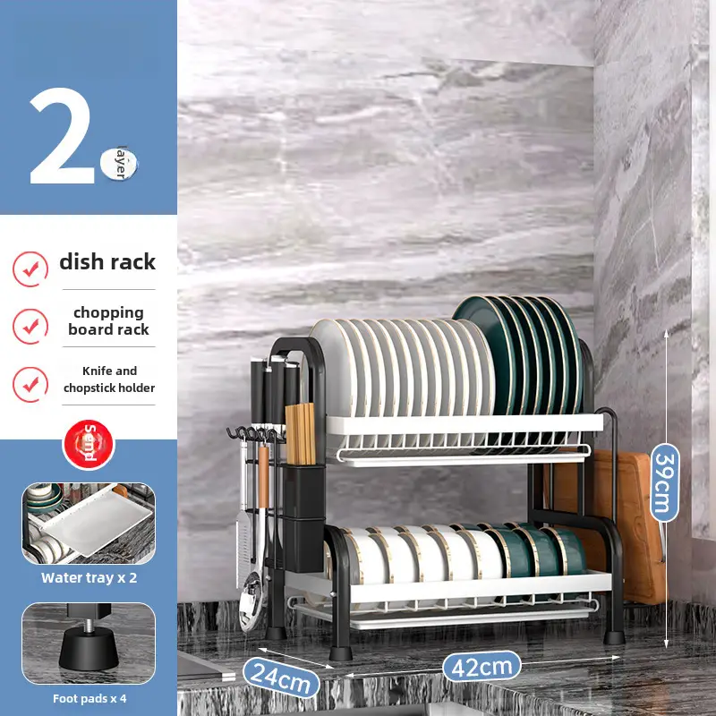 Cross-border Kitchen Dish Rack 2-Tier Black Storage Rack - Image 10