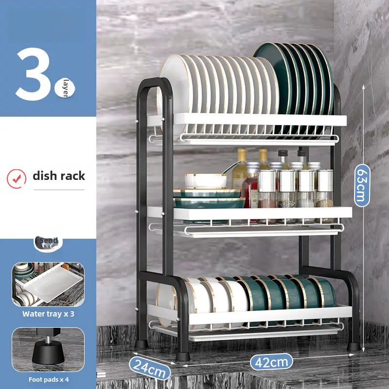 Cross-border Kitchen Dish Rack 2-Tier Black Storage Rack - Image 11