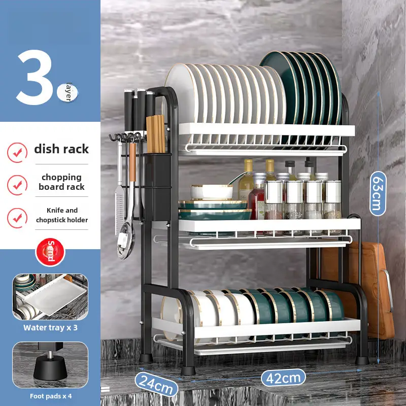 Cross-border Kitchen Dish Rack 2-Tier Black Storage Rack - Image 12