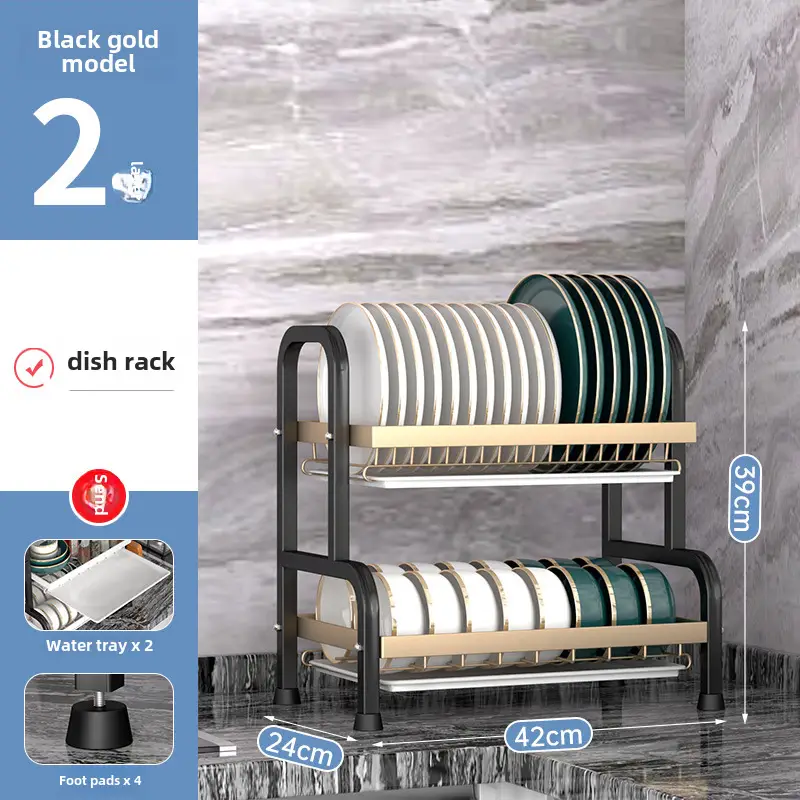 Cross-border Kitchen Dish Rack 2-Tier Black Storage Rack - Image 13