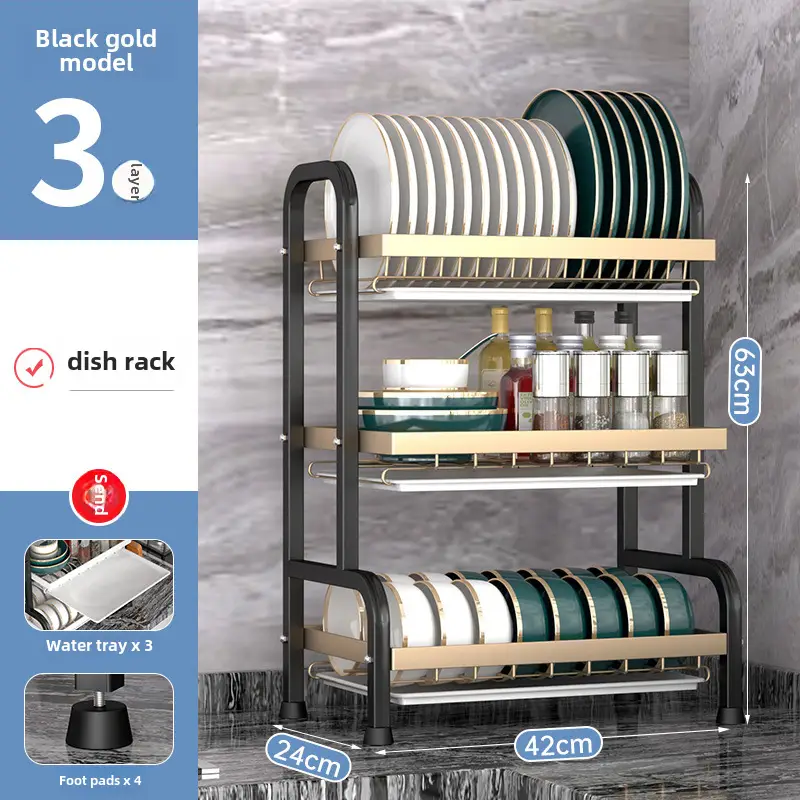 Cross-border Kitchen Dish Rack 2-Tier Black Storage Rack - Image 15