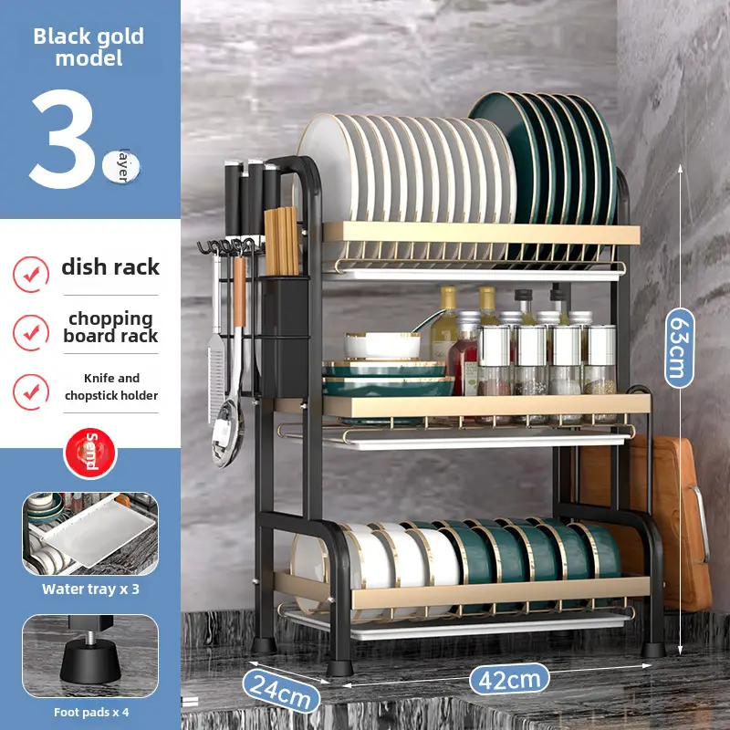 Cross-border Kitchen Dish Rack 2-Tier Black Storage Rack - Image 16