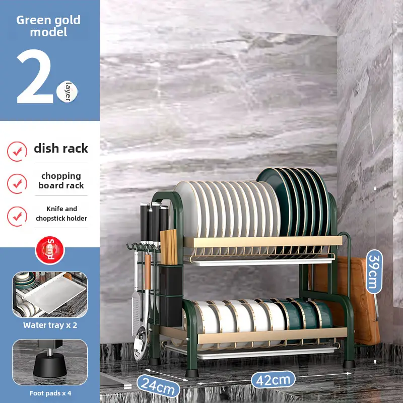 Cross-border Kitchen Dish Rack 2-Tier Black Storage Rack - Image 6