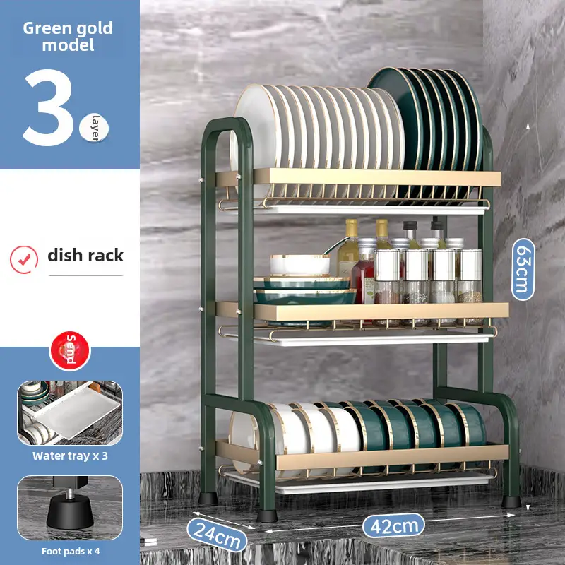 Cross-border Kitchen Dish Rack 2-Tier Black Storage Rack - Image 7