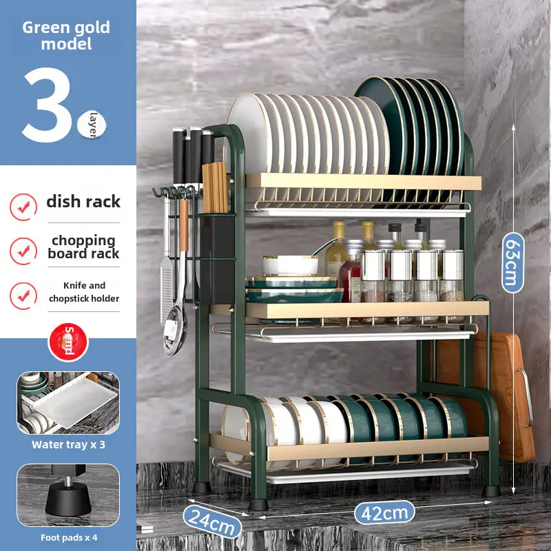 Cross-border Kitchen Dish Rack 2-Tier Black Storage Rack - Image 8