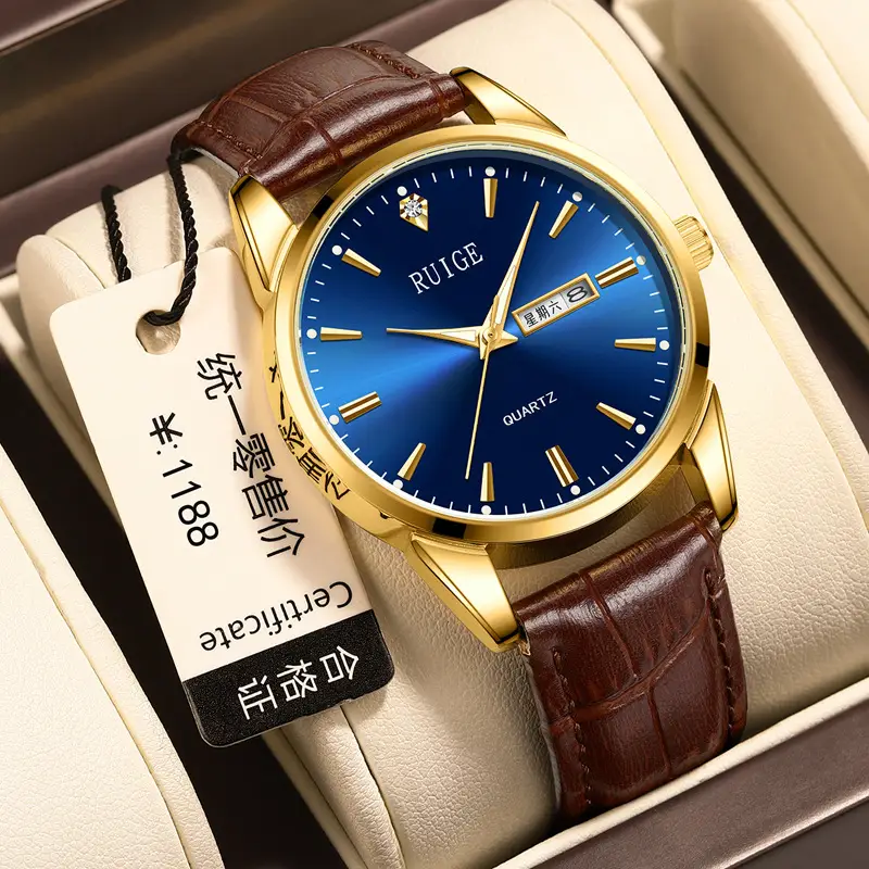 Ruhe Gold Quartz Men's Watch Brown Leather Strap - Image 5
