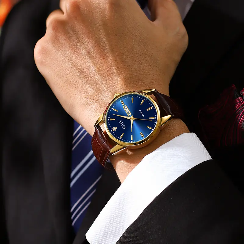 Ruhe Gold Quartz Men's Watch Brown Leather Strap - Image 7