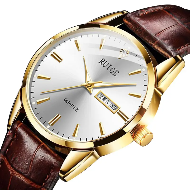Ruhe Gold Quartz Men's Watch Brown Leather Strap - Image 8