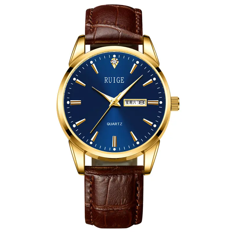 Ruhe Gold Quartz Men's Watch Brown Leather Strap - Image 2