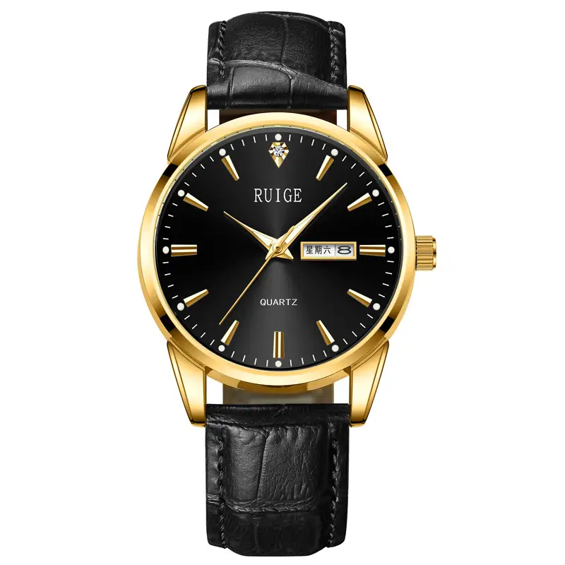 Ruhe Gold Quartz Men's Watch Brown Leather Strap - Image 3