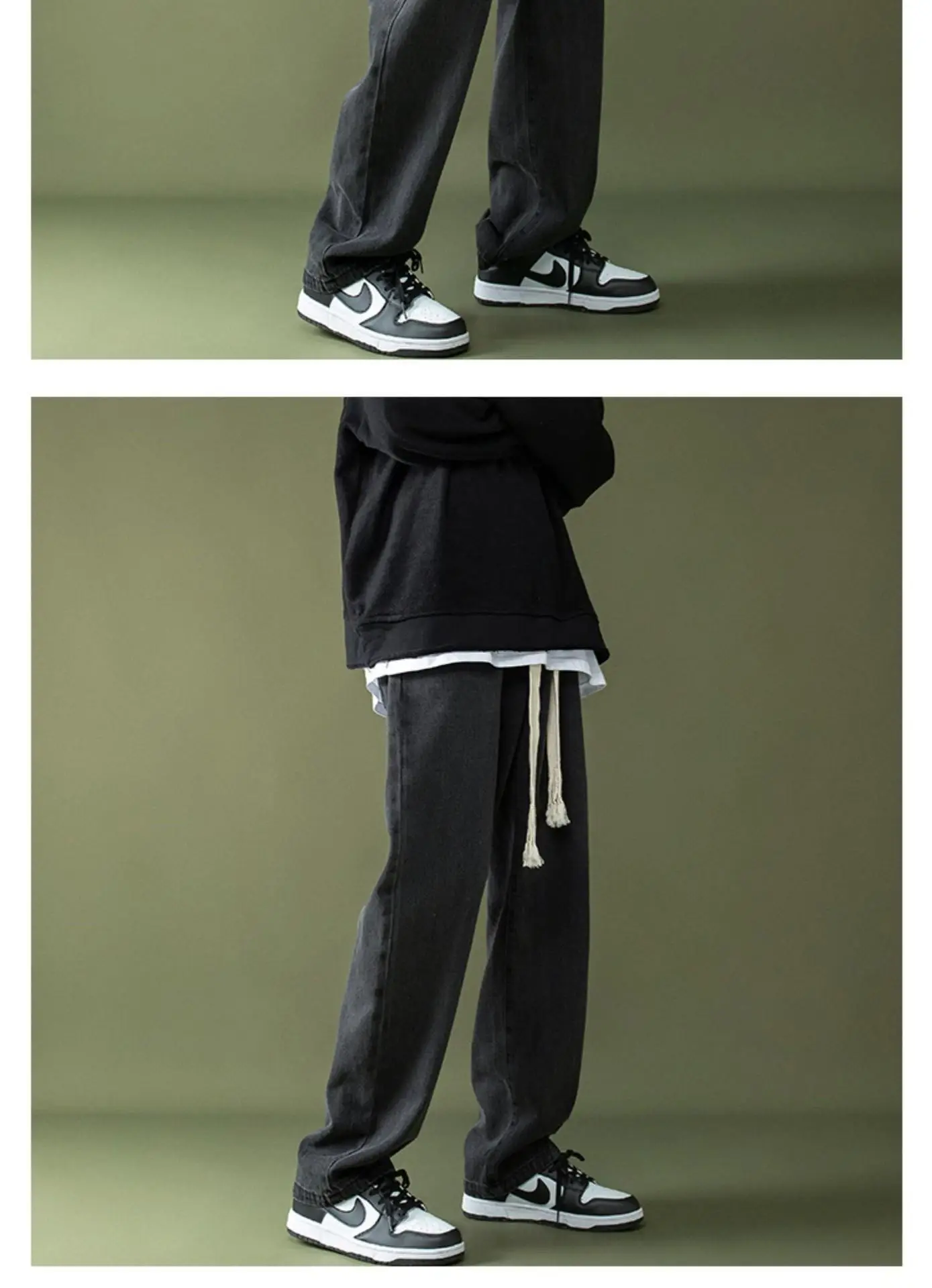 Men Braided Drawstring Jeans Wide Leg Trousers Blue — feature 5