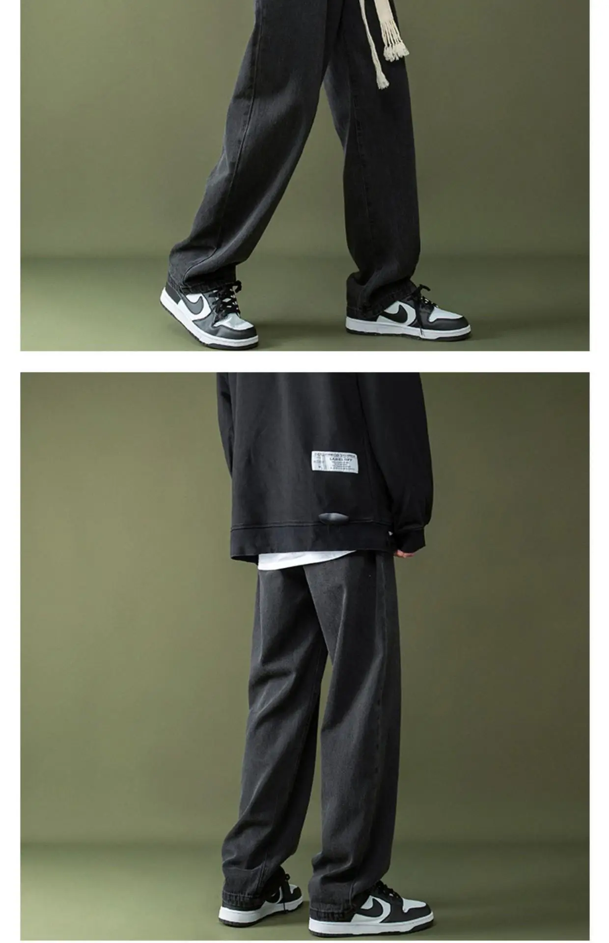 Men Braided Drawstring Jeans Wide Leg Trousers Blue — feature 9